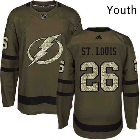Youth Adidas Tampa Bay Lightning 26 Martin St Louis Authentic Green Salute to Service NHL Jersey